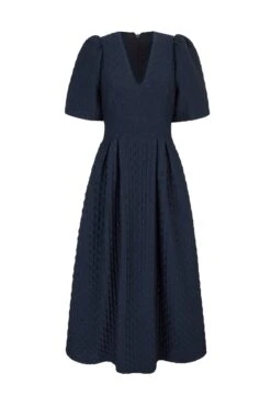 Dorothea Dress Navy Diamond Cloqué