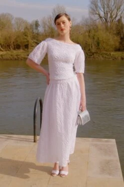 Darcy Skirt Smocked Cotton White -Lady Style Wear 180