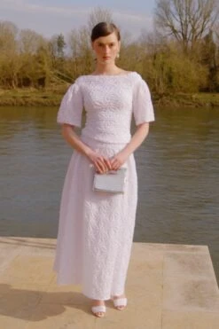 Darcy Skirt Smocked Cotton White -Lady Style Wear 181