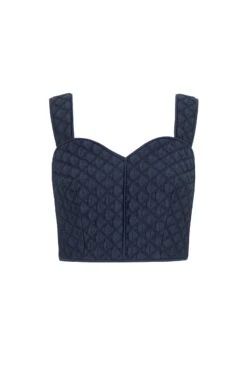 Remy Structured Bodice Top Navy Diamond Cloqué