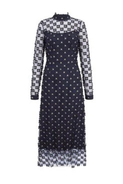 Keres Dress Navy Appliqué Daisy Lace