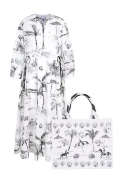 Pandora Bahamas Long Cotton Kaftan Dress & Tote Bag X Susannah Garrod