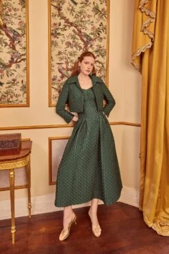 Remy 50s Midi Skirt Forest Green Diamond Cloqué 9 Remy 50s Midi Skirt Forest Green Diamond Cloqué -Lady Style Wear 31