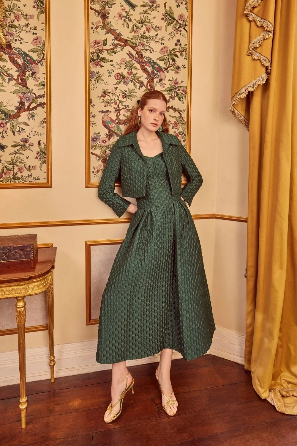 Remy 50s Midi Skirt Forest Green Diamond Cloqué 4 Remy 50s Midi Skirt Forest Green Diamond Cloqué - Image 2
