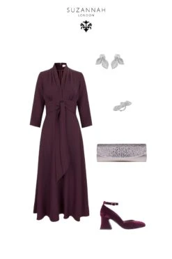 Fontaine Silk Crepe Dress Aubergine -Lady Style Wear 463