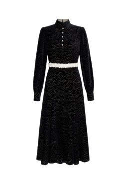Biarritz Dress Black Polka Dot Velvet
