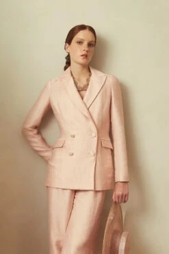 Rappalo Double Breasted Blazer Pink Luxe Linen -Lady Style Wear AureliaandRappaloLuxeLinen ProductPageWebSize