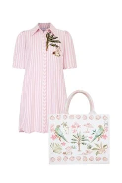 Beverley Pink Striped Mini Shirt Dress & Barbados Tote Set