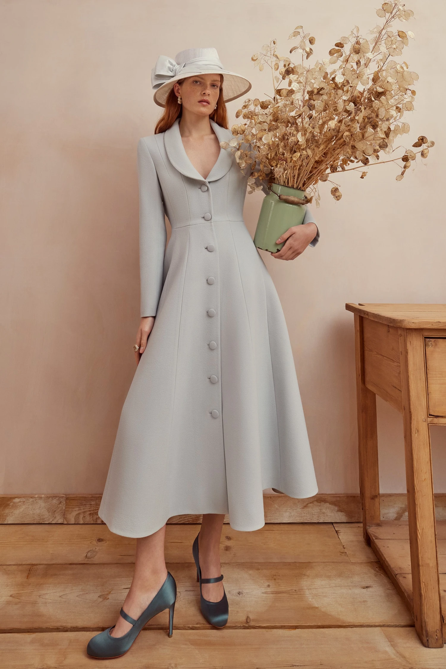 Boston Formal Coat Dress Eucalyptus Wool Crepe 4 Boston Formal Coat Dress Eucalyptus Wool Crepe - Image 2