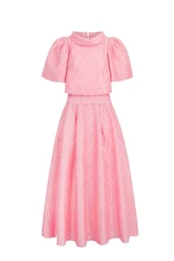 Clara Top & Skirt Coral Geometric Cloqué Set