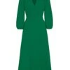 Clemmie Dress Wool Crepe Emerald Green -Lady Style Wear ClemmieEmeraldfrontWEB