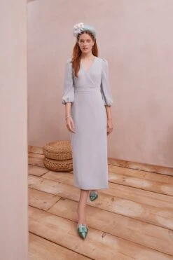 Clemmie Dress Wool Crepe Eucalyptus 11 Clemmie Dress Wool Crepe Eucalyptus -Lady Style Wear ClemmieEucalyptusmodel1WEB