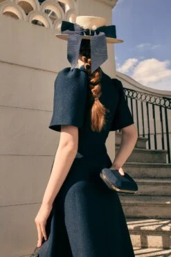Nohara Clutch Bag Navy X Tyler Ellis -Lady Style Wear Delphine dress navy Model 6 Product Page Web Size