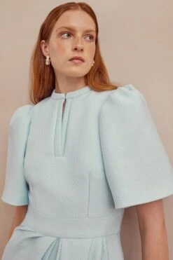 Delphine Dress Ice Blue Cloqué -Lady Style Wear Delphinebluemodel3WEB