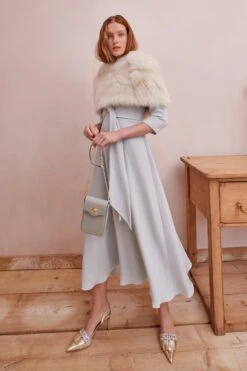 Nebraska Sheepskin Cape Snow -Lady Style Wear FontaineIceBlueandSheepskinCapeletModel1WEB