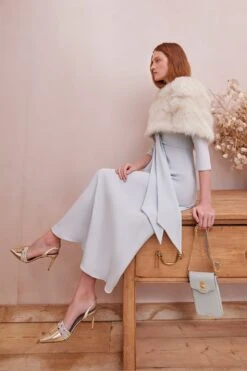 Nebraska Sheepskin Cape Snow -Lady Style Wear FontaineIceBlueandSheepskinCapeletModel2WEB