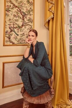 Gabriella Dress Geometric Jacquard Forest -Lady Style Wear GabriellaTeaDressForestGeometricJacquard ProductPageWebSize 1