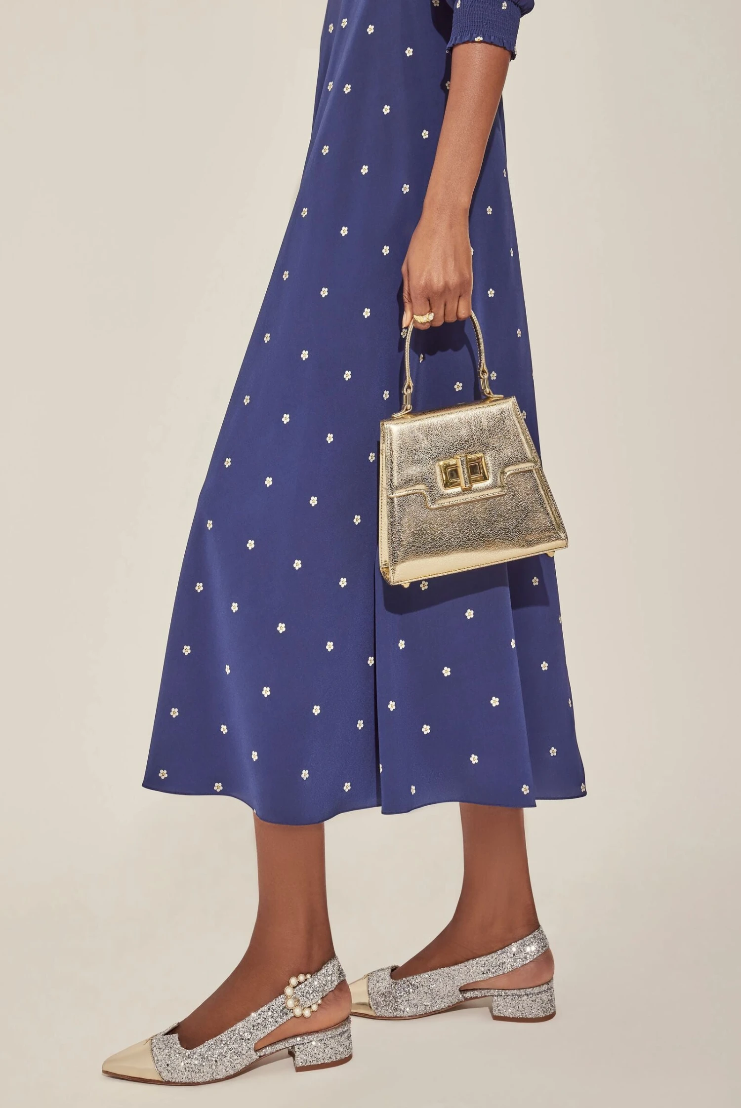 Gabriella Tea Dress Navy Pearl Daisy Dot - Image 6