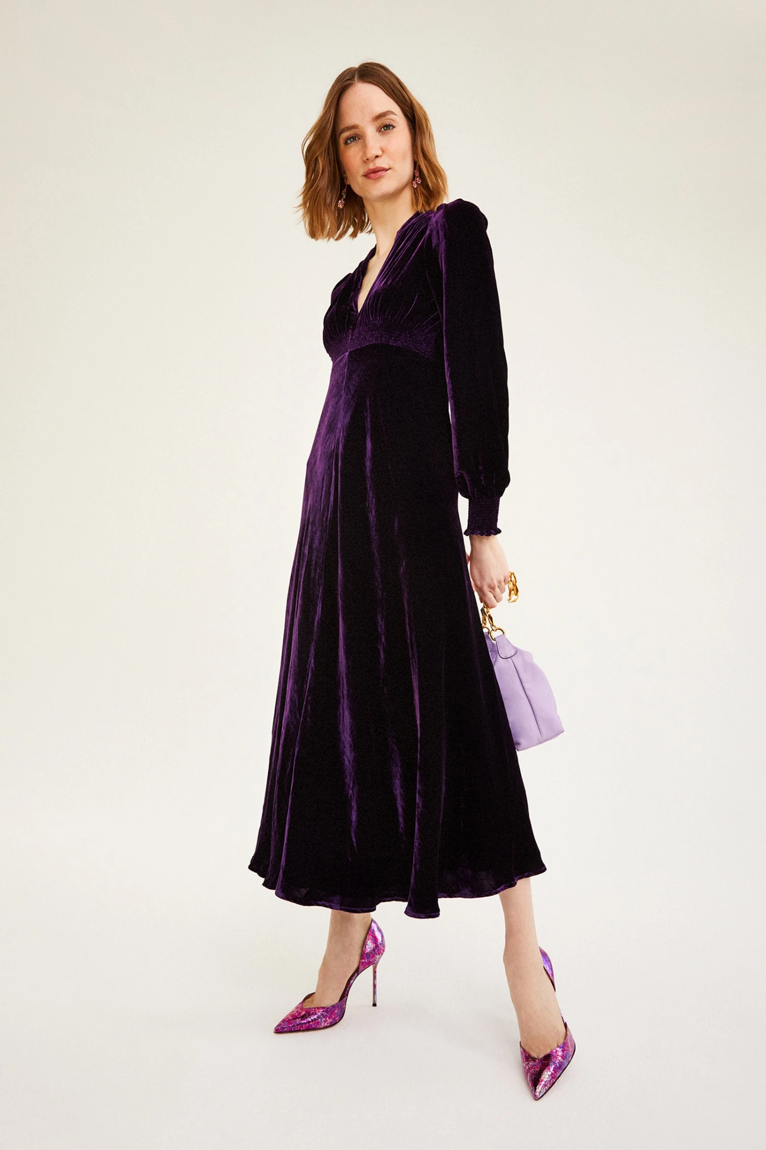 Velvet Grandad Dress Blueberry Purple 4 Velvet Grandad Dress Blueberry Purple - Image 2
