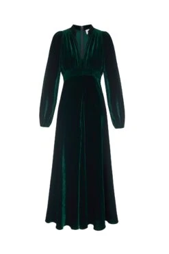 Velvet Grandad Dress Warm Forest Green