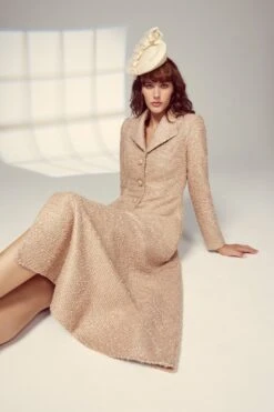 Hunter Coat Dress Metallic Tweed Rose Gold -Lady Style Wear HunterTweedRoseGoldModelWEB
