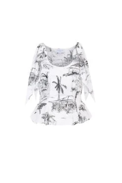 Tie Shoulder Cotton Top Bahamas Print X Susannah Garrod