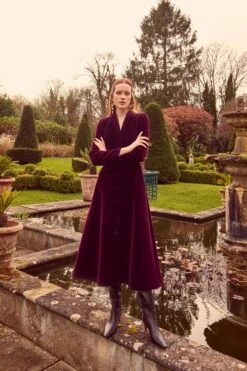 Louisa Coat Dress Sustainable Plum Velvet -Lady Style Wear LouisaCoatCottonVelvetPlum ProductPageWebSize