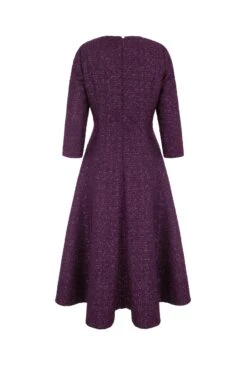 Lucy Midi Dress Metallic Tweed Aubergine -Lady Style Wear LucytweedAuberginebackWEB