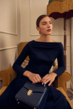 Oona Jersey Dress Navy -Lady Style Wear OonaNavyNEWOct25Shoot model2 ProductPageWebSize