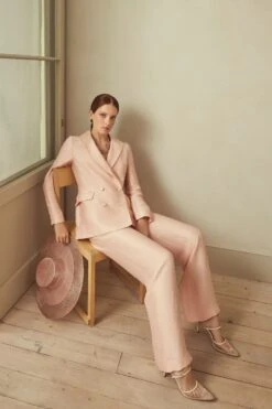 Rappalo Double Breasted Blazer Pink Luxe Linen -Lady Style Wear RappaloBlazerandTrousersLuxeLinenPink ProductPageWebSize 3 1
