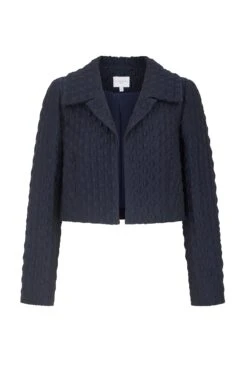 Remy Cropped Jacket Navy Diamond Cloqué
