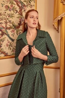 Remy Structured Bodice Top Forest Green Diamond Cloqué -Lady Style Wear RemyThreePieceSkirtSuitForestGreenDiamondCloque ProductPageWebSize 1