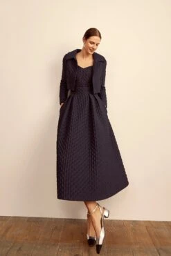 Remy Structured Bodice Top Navy Diamond Cloqué -Lady Style Wear RemyThreePieceSkirtSuitNavyDiamondCloque ProductPageWebSize 1