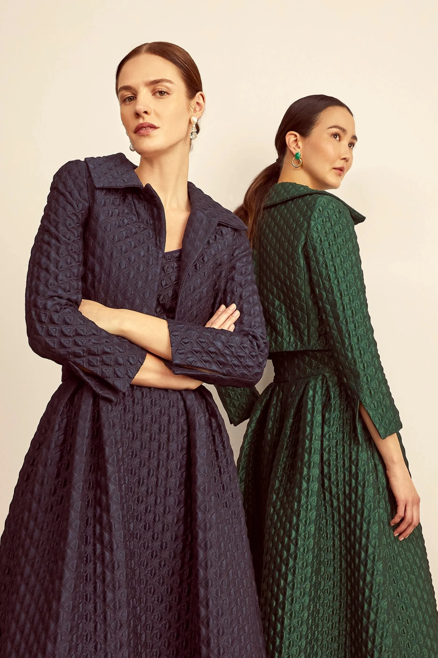 Remy Cropped Jacket Navy Diamond Cloqué 7 Remy Cropped Jacket Navy Diamond Cloqué - Image 5